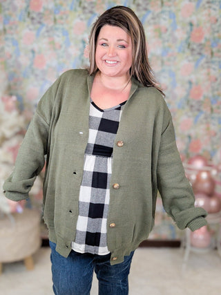 Austin Button Front Sweater Cardigan in Olive-4- Overlayer Tops-WHITE BIRCH-Styled by Stacked - A Plus Size Women's Boutique in Lakeville, MN