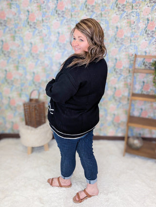 4- Overlayer Tops Avrielle Classic Prep Cardigan in Black plus size clothing