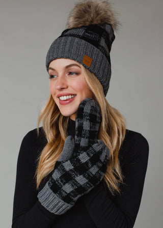 Gray Premium Buffalo Plaid Pom Hat-12- Accessories & Gifts-Panache Apparel Co.-Styled by Stacked - A Plus Size Women's Boutique in Lakeville, MN