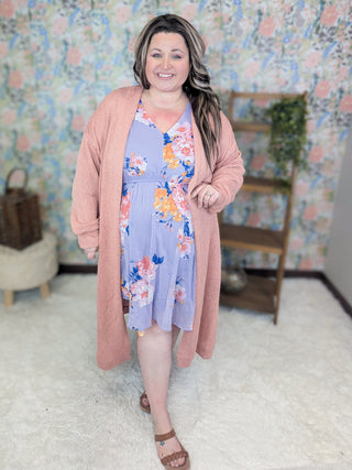 Bea 3/4 Sleeve Babydoll Dress in Lavender Floral-11- Dress/Romp/Jump-WHITE BIRCH-Styled by Stacked - A Plus Size Women's Boutique in Lakeville, MN
