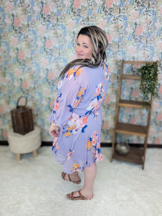 Bea 3/4 Sleeve Babydoll Dress in Lavender Floral-11- Dress/Romp/Jump-WHITE BIRCH-Styled by Stacked - A Plus Size Women's Boutique in Lakeville, MN