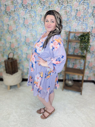 Bea 3/4 Sleeve Babydoll Dress in Lavender Floral-11- Dress/Romp/Jump-WHITE BIRCH-Styled by Stacked - A Plus Size Women's Boutique in Lakeville, MN