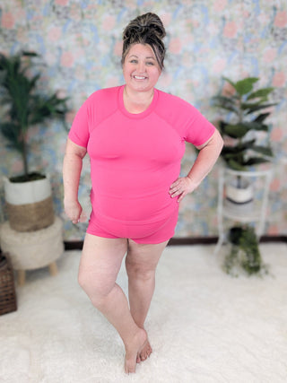 ***Beckett Rash Guard 2pc Swimsuit w/Shorts-SWIMWEAR-WHITE BIRCH-Styled by Stacked - A Plus Size Women's Boutique in Lakeville, MN