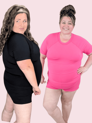 ***Beckett Rash Guard 2pc Swimsuit w/Shorts-SWIMWEAR-WHITE BIRCH-Styled by Stacked - A Plus Size Women's Boutique in Lakeville, MN