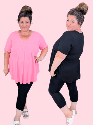 1- ShortSlv/Slvless Tops Beckett Thermal Knit Vneck Babydoll Top plus size clothing