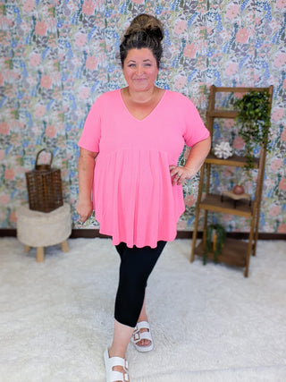 1- ShortSlv/Slvless Tops Beckett Thermal Knit Vneck Babydoll Top plus size clothing