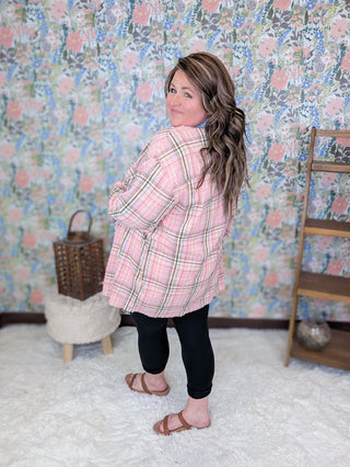 4- Overlayer Tops Becky Plaid Meets Denim Twofer Top in Pink plus size clothing
