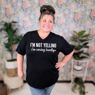 Just Caring Loudly Vneck Tee on Black
