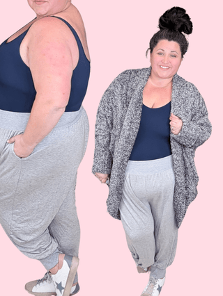 Bennett Tissue Weight Jogger in Heather Gray-10- Bottoms Non-Denim-WHITE BIRCH-Styled by Stacked - A Plus Size Women's Boutique in Lakeville, MN