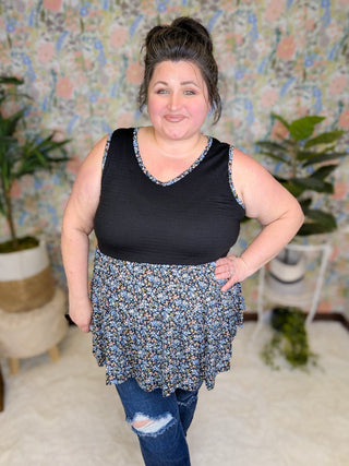 Bernie Smocked Tiered Tank in Ditsy Floral (2 Colors)-1- ShortSlv/Slvless Tops-BE STAGE-Styled by Stacked - A Plus Size Women's Boutique in Lakeville, MN
