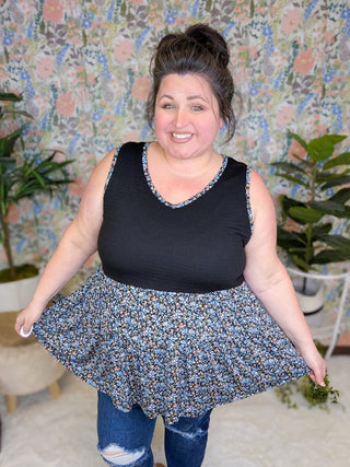 Bernie Smocked Tiered Tank in Ditsy Floral (2 Colors)-1- ShortSlv/Slvless Tops-BE STAGE-Styled by Stacked - A Plus Size Women's Boutique in Lakeville, MN