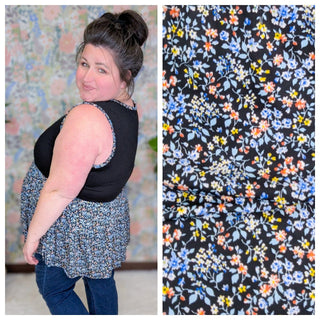 Bernie Smocked Tiered Tank in Ditsy Floral (2 Colors)-1- ShortSlv/Slvless Tops-BE STAGE-Styled by Stacked - A Plus Size Women's Boutique in Lakeville, MN