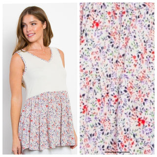 Bernie Smocked Tiered Tank in Ditsy Floral (2 Colors)-1- ShortSlv/Slvless Tops-BE STAGE-Styled by Stacked - A Plus Size Women's Boutique in Lakeville, MN