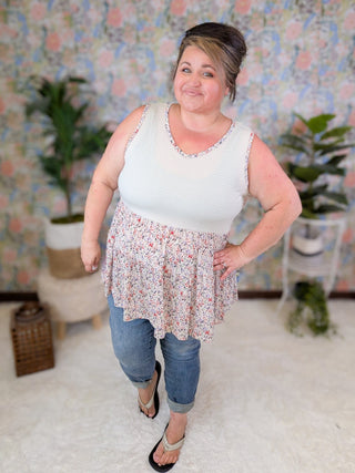 Bernie Smocked Tiered Tank in Ditsy Floral (2 Colors)-1- ShortSlv/Slvless Tops-BE STAGE-Styled by Stacked - A Plus Size Women's Boutique in Lakeville, MN