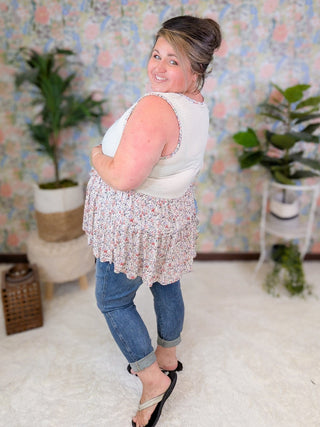 Bernie Smocked Tiered Tank in Ditsy Floral (2 Colors)-1- ShortSlv/Slvless Tops-BE STAGE-Styled by Stacked - A Plus Size Women's Boutique in Lakeville, MN