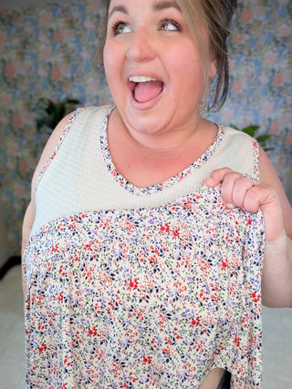 Bernie Smocked Tiered Tank in Ditsy Floral (2 Colors)-1- ShortSlv/Slvless Tops-BE STAGE-Styled by Stacked - A Plus Size Women's Boutique in Lakeville, MN