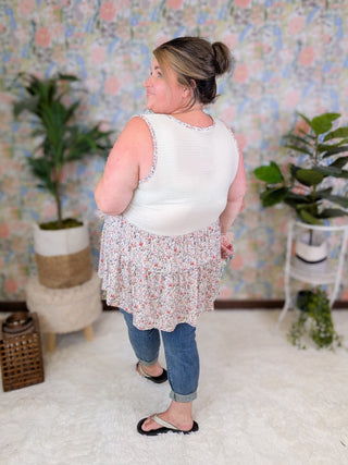 Bernie Smocked Tiered Tank in Ditsy Floral (2 Colors)-1- ShortSlv/Slvless Tops-BE STAGE-Styled by Stacked - A Plus Size Women's Boutique in Lakeville, MN