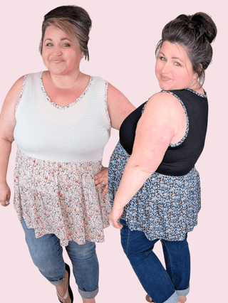 Bernie Smocked Tiered Tank in Ditsy Floral (2 Colors)-1- ShortSlv/Slvless Tops-BE STAGE-Styled by Stacked - A Plus Size Women's Boutique in Lakeville, MN