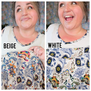 Bernie Vneck Smocked Tiered Tank in Paisley Print-1- ShortSlv/Slvless Tops-BE STAGE-Styled by Stacked - A Plus Size Women's Boutique in Lakeville, MN