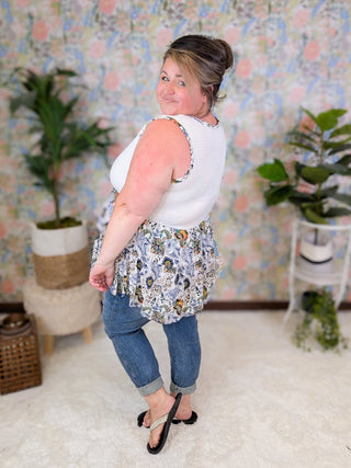 Bernie Vneck Smocked Tiered Tank in Paisley Print-1- ShortSlv/Slvless Tops-BE STAGE-Styled by Stacked - A Plus Size Women's Boutique in Lakeville, MN