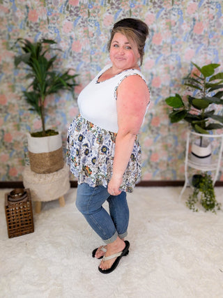 Bernie Vneck Smocked Tiered Tank in Paisley Print-1- ShortSlv/Slvless Tops-BE STAGE-Styled by Stacked - A Plus Size Women's Boutique in Lakeville, MN