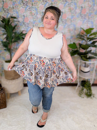 Bernie Vneck Smocked Tiered Tank in Paisley Print-1- ShortSlv/Slvless Tops-BE STAGE-Styled by Stacked - A Plus Size Women's Boutique in Lakeville, MN