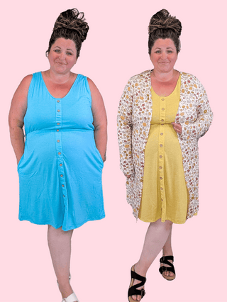 11- Dress/Romp/Jump Beverly Button Front Tank Dress w/Pockets in Solids plus size clothing