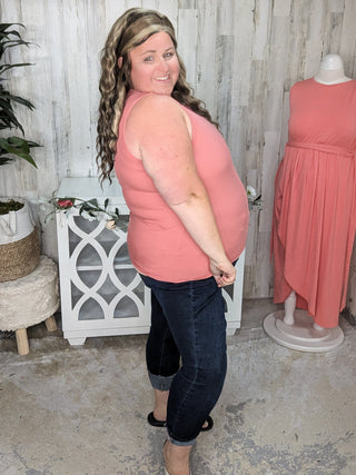 Billie High Neck Ribbed Scoopneck Tank (3 Colors)-1- ShortSlv/Slvless Tops-WHITE BIRCH-Styled by Stacked - A Plus Size Women's Boutique in Lakeville, MN