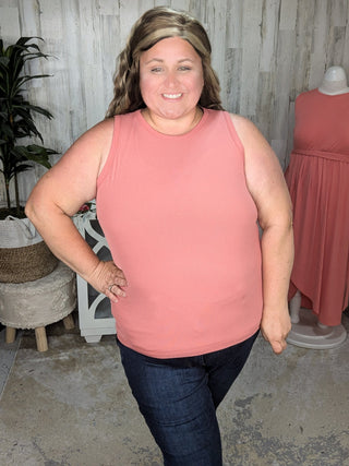 Billie High Neck Ribbed Scoopneck Tank (3 Colors)-1- ShortSlv/Slvless Tops-WHITE BIRCH-Styled by Stacked - A Plus Size Women's Boutique in Lakeville, MN