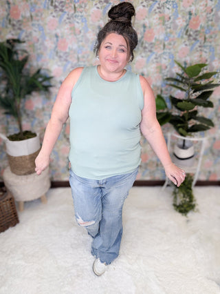 Billie High Neck Ribbed Scoopneck Tank (3 Colors)-1- ShortSlv/Slvless Tops-WHITE BIRCH-Styled by Stacked - A Plus Size Women's Boutique in Lakeville, MN