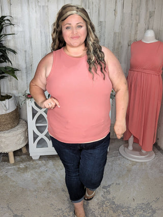 Billie High Neck Ribbed Scoopneck Tank (3 Colors)-1- ShortSlv/Slvless Tops-WHITE BIRCH-Styled by Stacked - A Plus Size Women's Boutique in Lakeville, MN