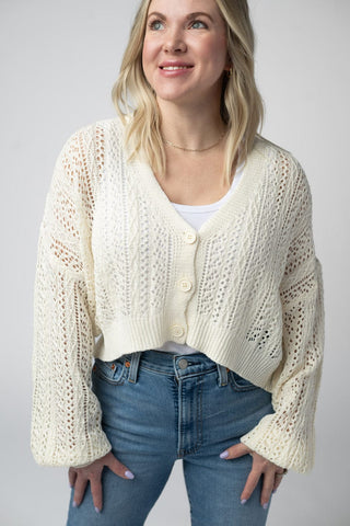4- Overlayer Tops Birdie Lightweight Open-Knit Cropped Cardigan Sweater (7 Colors) plus size clothing