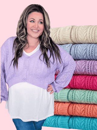 4- Overlayer Tops Birdie Lightweight Open-Knit Cropped Cardigan Sweater (7 Colors) plus size clothing