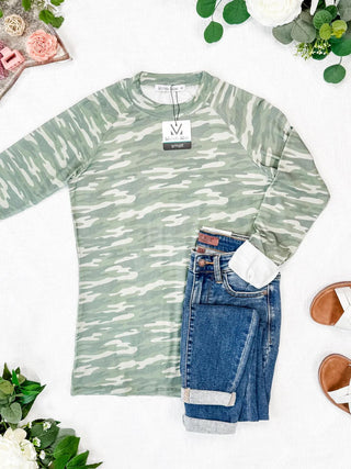 2- Long Sleeve Tops Blair Mockneck Long Sleeve w/Thumbholes in Camo plus size clothing