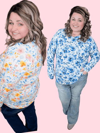 Blair Mockneck Long Sleeve w/Thumbholes in Florals (13 Prints)-2- Long Sleeve Tops-MICHELLE MAE-Styled by Stacked - A Plus Size Women's Boutique in Lakeville, MN