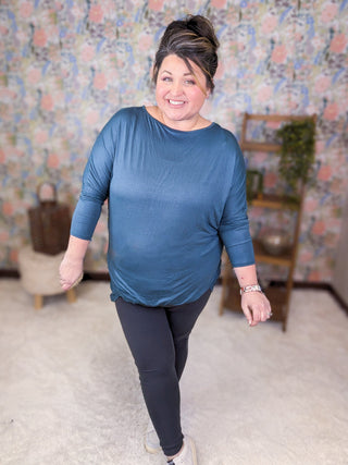 Blake Dolman Tunic w/ T Back in Dark Teal-2- Long Sleeve Tops-EMERALD-Styled by Stacked - A Plus Size Women's Boutique in Lakeville, MN