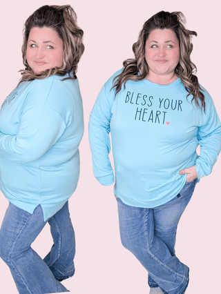 Bless Your Heart Luxe Pullover in Turquoise-6- Graphic Tops-SEW IN LOVE-Styled by Stacked - A Plus Size Women's Boutique in Lakeville, MN