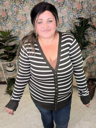BobbiJo Striped Cardigan w/Snap Details-4- Overlayer Tops-zenana-Styled by Stacked - A Plus Size Women's Boutique in Lakeville, MN