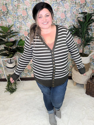 BobbiJo Striped Cardigan w/Snap Details-4- Overlayer Tops-zenana-Styled by Stacked - A Plus Size Women's Boutique in Lakeville, MN