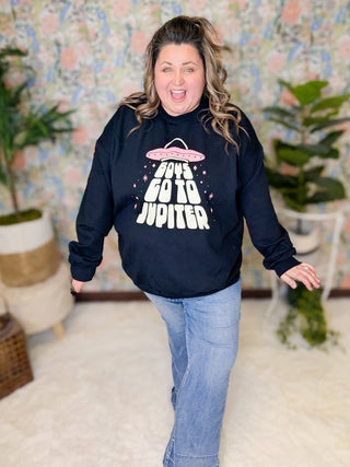 Boys Go To Jupiter Black Crewneck Pullover-6- Graphic Tops-MUGSBY-Styled by Stacked - A Plus Size Women's Boutique in Lakeville, MN