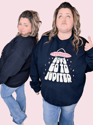 Boys Go To Jupiter Black Crewneck Pullover-6- Graphic Tops-MUGSBY-Styled by Stacked - A Plus Size Women's Boutique in Lakeville, MN