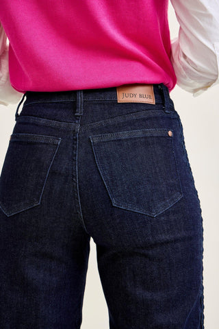 Judy Blue Darkwash Wide Crop w/Braid Detail