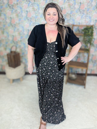 Brea Vintage Floral Smocked Maxi Dress in Black-11- Dress/Romp/Jump-WHITE BIRCH-Styled by Stacked - A Plus Size Women's Boutique in Lakeville, MN