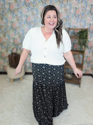 Brea Vintage Floral Smocked Maxi Dress in Black-11- Dress/Romp/Jump-WHITE BIRCH-Styled by Stacked - A Plus Size Women's Boutique in Lakeville, MN