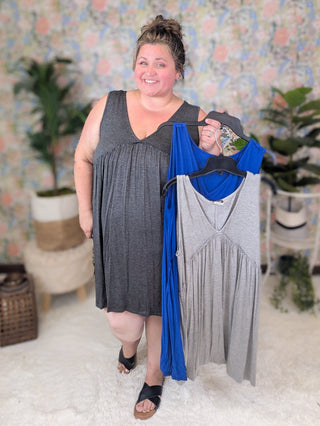 Breanna Ruffle Detail Flowy Tank Dress in Solids-11- Dress/Romp/Jump-HEIMISH-Styled by Stacked - A Plus Size Women's Boutique in Lakeville, MN