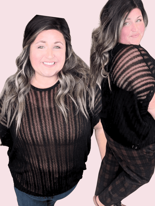 Brenna Open Knit Short Sleeve Boxy Sweater-1- ShortSlv/Slvless Tops-WHITE BIRCH-Styled by Stacked - A Plus Size Women's Boutique in Lakeville, MN
