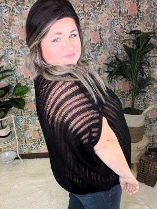 Brenna Open Knit Short Sleeve Boxy Sweater-1- ShortSlv/Slvless Tops-WHITE BIRCH-Styled by Stacked - A Plus Size Women's Boutique in Lakeville, MN