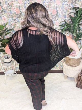Brenna Open Knit Short Sleeve Boxy Sweater-1- ShortSlv/Slvless Tops-WHITE BIRCH-Styled by Stacked - A Plus Size Women's Boutique in Lakeville, MN