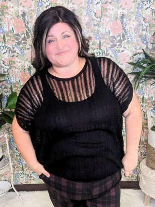 Brenna Open Knit Short Sleeve Boxy Sweater-1- ShortSlv/Slvless Tops-WHITE BIRCH-Styled by Stacked - A Plus Size Women's Boutique in Lakeville, MN