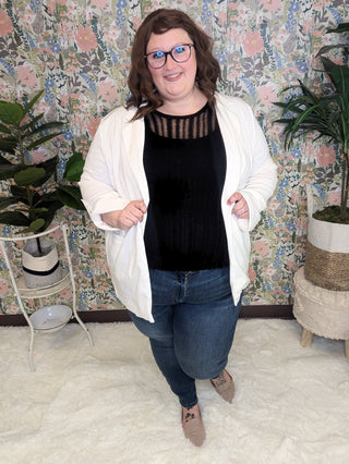 Brenna Open Knit Short Sleeve Boxy Sweater-1- ShortSlv/Slvless Tops-WHITE BIRCH-Styled by Stacked - A Plus Size Women's Boutique in Lakeville, MN